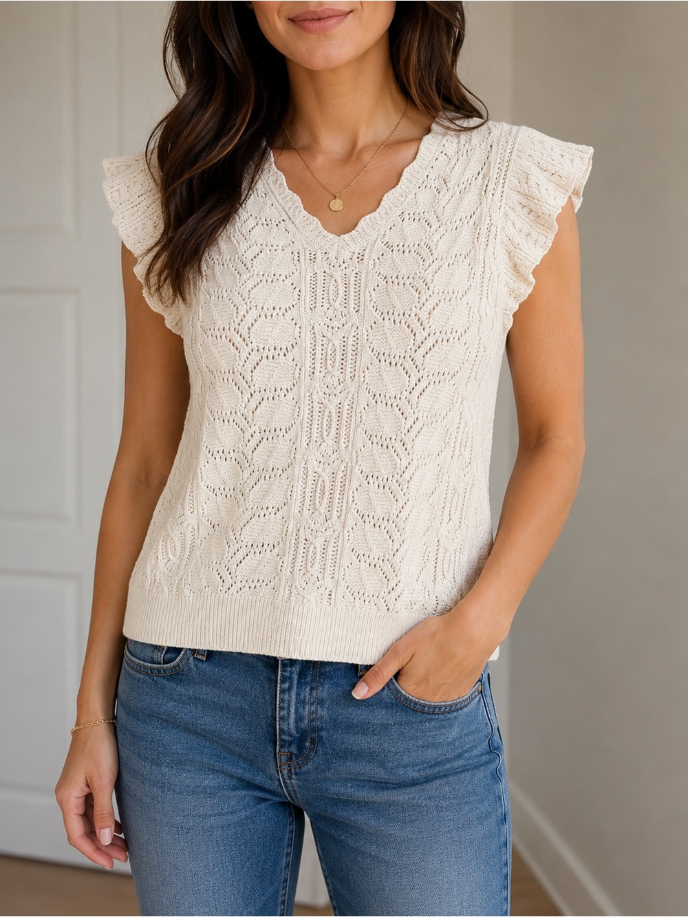 Joie Cream Pointelle Knit Sweater Vest Top Size Medium
